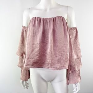 4Si3nna Women's Pink Strapless Off the Shoulder Long Sleeve Top Size S